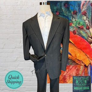 Vintage Warren Sewell Western Suit 50L 42x30 Gray Stripe Rodeo